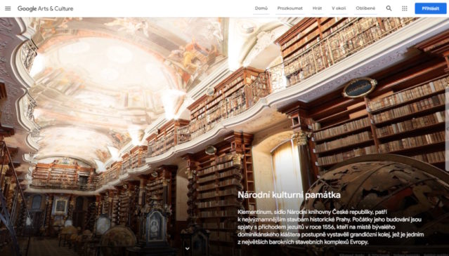 Platforma Google Arts & Culture umožňuje virtuální návštěvu Národní knihovny