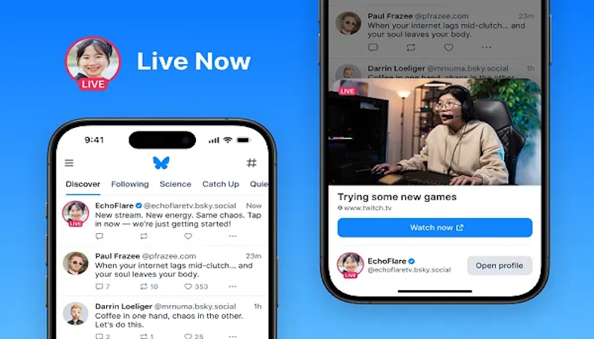 Bluesky přidává podporu pro indikátory živých přenosů třetích stran